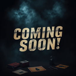 A visually striking 'Coming Soon' image for an Instagram post promoting a new thriller paper game business