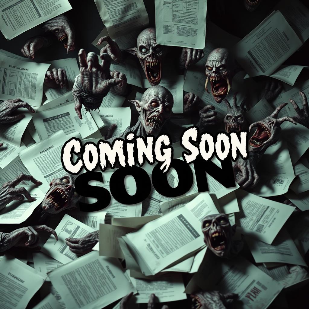 A terrifying 'Coming Soon' image featuring an assortment of printed papers scattered chaotically