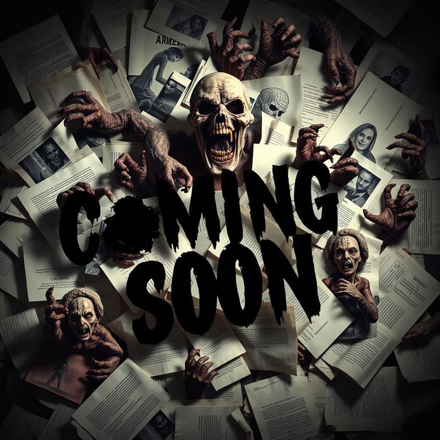 A terrifying 'Coming Soon' image featuring an assortment of printed papers scattered chaotically