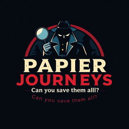 A sleek and modern logo featuring a thriller detective icon, encapsulating elements like a magnifying glass, a trench coat, and a shadowy figure, symbolizing mystery and investigation