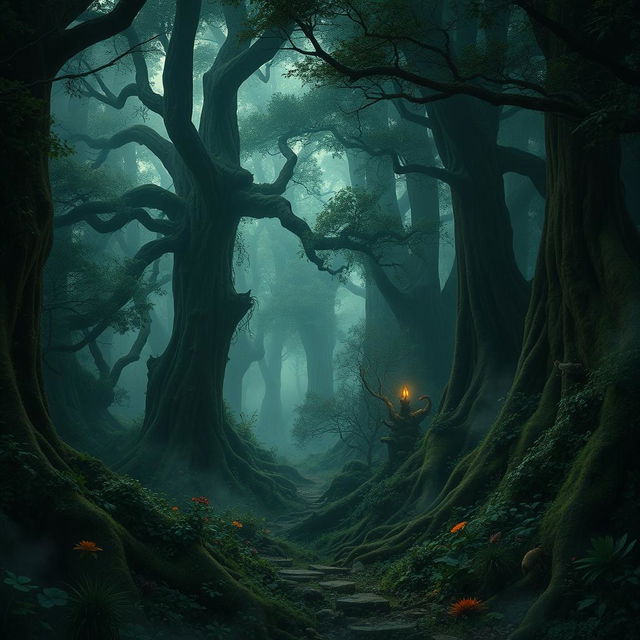 The depths of the Forbidden Forest, shrouded in mystery and enchantment