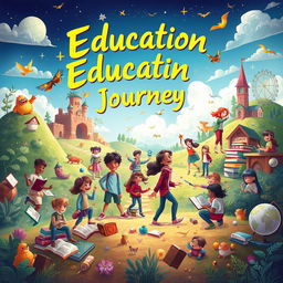 An inspiring and imaginative scene representing education as an exciting journey rather than just hard lessons and exams