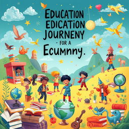 An inspiring and imaginative scene representing education as an exciting journey rather than just hard lessons and exams