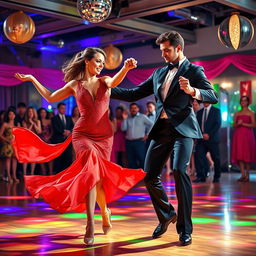 A dynamic scene of a pair of dancers showcasing an exhilarating Latin dance