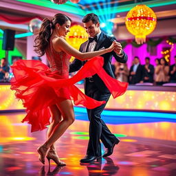 A dynamic scene of a pair of dancers showcasing an exhilarating Latin dance