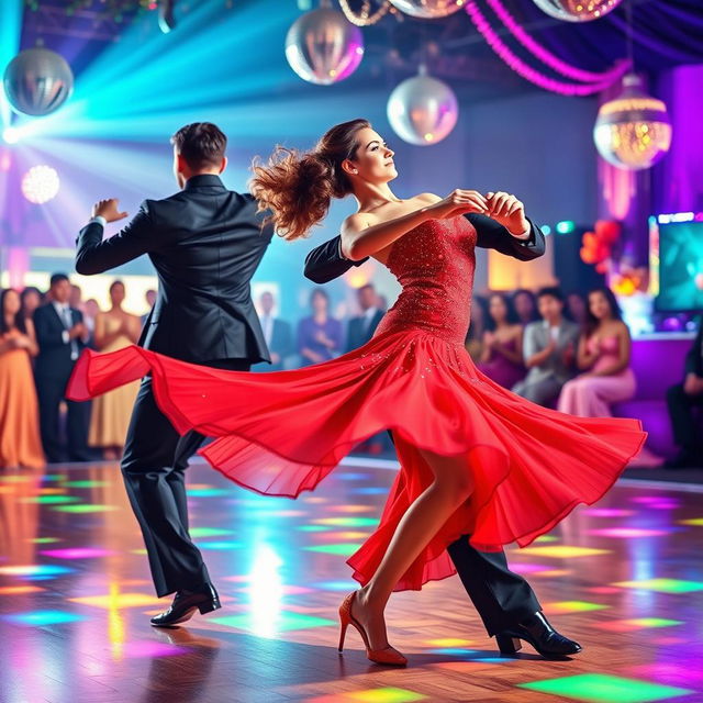 A dynamic scene of a pair of dancers showcasing an exhilarating Latin dance