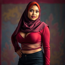 A full body portrait of a sexy hijab-wearing woman exuding confidence