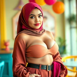 A full body portrait of a sexy hijab-wearing woman showcasing her confident pose