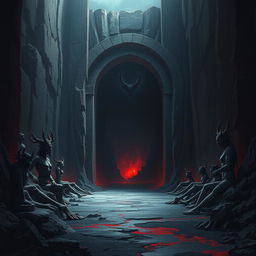 A chilling depiction of the entrance to the Underworld, inspired by Dante's Hell, presenting an ominous and foreboding atmosphere