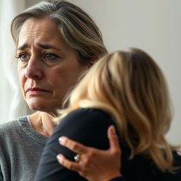 A poignant scene depicting a sad mother who looks away in disappointment or sorrow, her face reflecting a mix of emotions