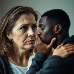 A poignant scene depicting a sad mother who looks away in disappointment or sorrow, her face reflecting a mix of emotions