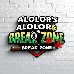 A logo design for ALOLOR's BREAK ZONE, prominently displayed in the bold style of Marvel's font, rendered in a striking 3D effect