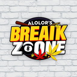 A logo design for ALOLOR's BREAK ZONE, prominently displayed in the bold style of Marvel's font, rendered in a striking 3D effect