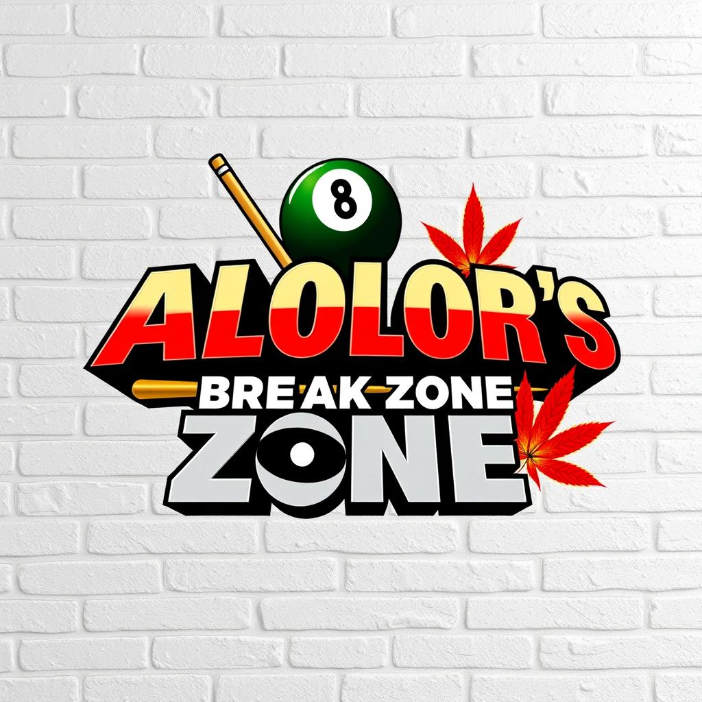 A logo design for ALOLOR's BREAK ZONE, prominently displayed in the bold style of Marvel's font, rendered in a striking 3D effect