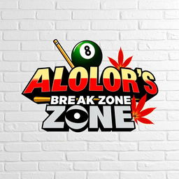 A logo design for ALOLOR's BREAK ZONE, prominently displayed in the bold style of Marvel's font, rendered in a striking 3D effect