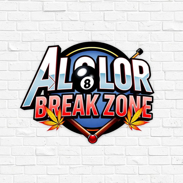 A logo design for ALOLOR BREAK ZONE, prominently displayed in the iconic Avengers font, rendered with a striking 3D effect