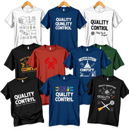 A collection of stylish and modern t-shirts showcasing quality control concepts