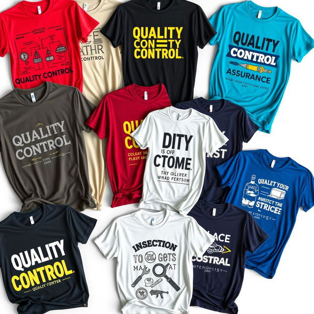 A collection of stylish and modern t-shirts showcasing quality control concepts