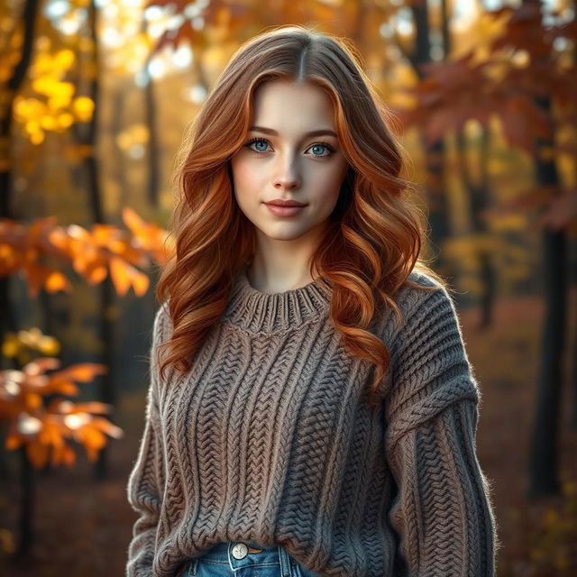 A young woman with wavy red or light hair, fair skin, and green or blue eyes