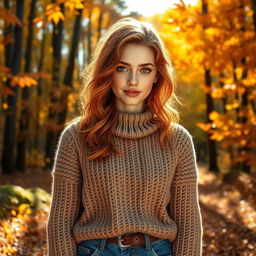 A young woman with wavy red or light hair, fair skin, and green or blue eyes