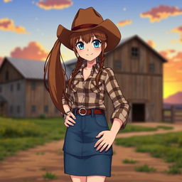 A tall, 16-year-old cowgirl in a human form anime style