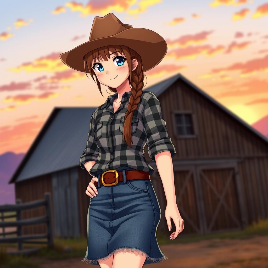 A tall, 16-year-old cowgirl in a human form anime style