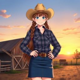 A tall, 16-year-old cowgirl in a human form anime style