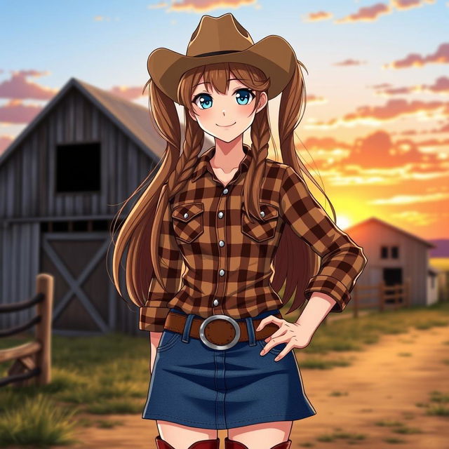 A tall, 16-year-old cowgirl in a human form anime style