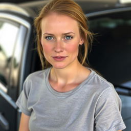 A woman aged 30-35 with European features, featuring fair skin and either light or red hair