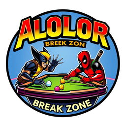 A logo design for 'ALOLOR BREAK ZONE' featuring the text in a striking Avengers font at the top