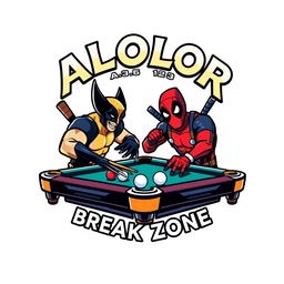 A logo design for 'ALOLOR BREAK ZONE' featuring the text in a striking Avengers font at the top