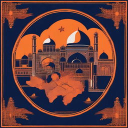 Create a deep navy blue background with the center representing vast open space symbolizing unexplored history of Pakistan