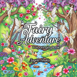 A whimsical and enchanting coloring book titled 'Fairy Adventure', featuring beautiful illustrations of fairies in lush, magical forests