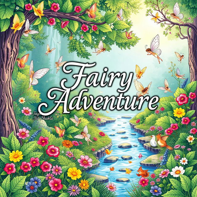 A whimsical and enchanting coloring book titled 'Fairy Adventure', featuring beautiful illustrations of fairies in lush, magical forests