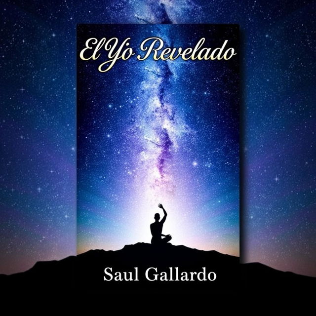 A mesmerizing book cover featuring a human figure in a serene posture, set against a stunning starry sky that symbolizes the connection between the inner self and the universe