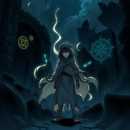 A scene inspired by 'Shadow of the Forgotten,' illustrated in a dynamic anime style