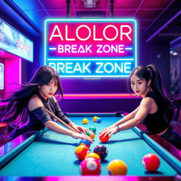 A striking neon logo design for "ALOLOR BREAK ZONE" displayed prominently at the top, glowing in vibrant colors