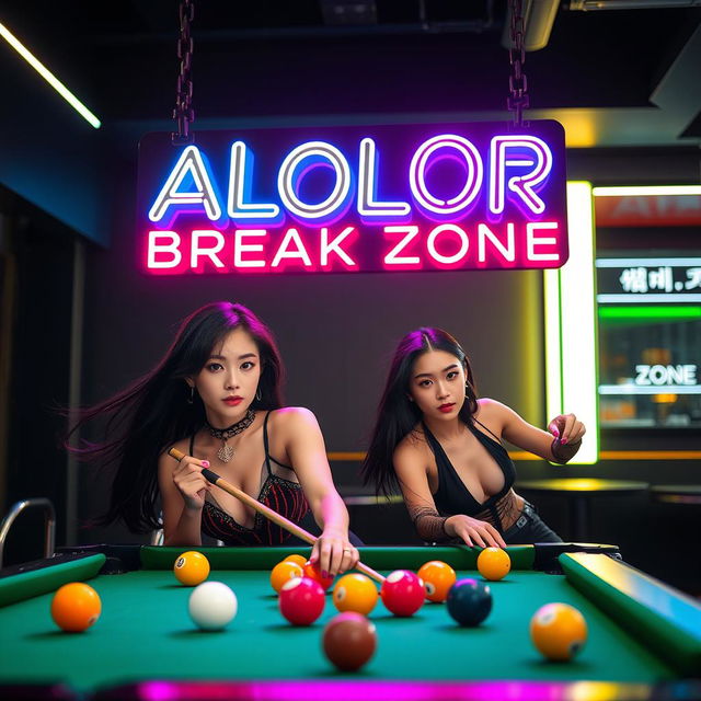 A striking neon logo design for "ALOLOR BREAK ZONE" displayed prominently at the top, glowing in vibrant colors