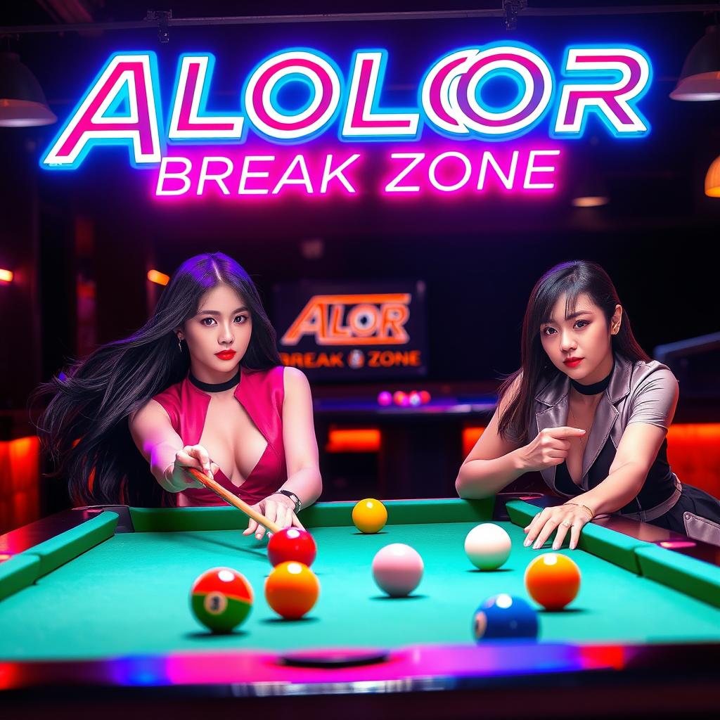 A striking neon logo design for "ALOLOR BREAK ZONE" displayed prominently at the top, glowing in vibrant colors