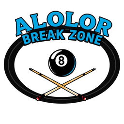 A creative logo design featuring the text "ALOLOR BREAK ZONE" in a bold and stylish blue beetle font prominently displayed at the top