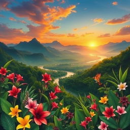 An enchanting scene inspired by the poetry of Irma Pineda and Natalia Toledo, depicting the lush landscape of the Isthmus region