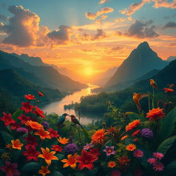 An enchanting scene inspired by the poetry of Irma Pineda and Natalia Toledo, depicting the lush landscape of the Isthmus region
