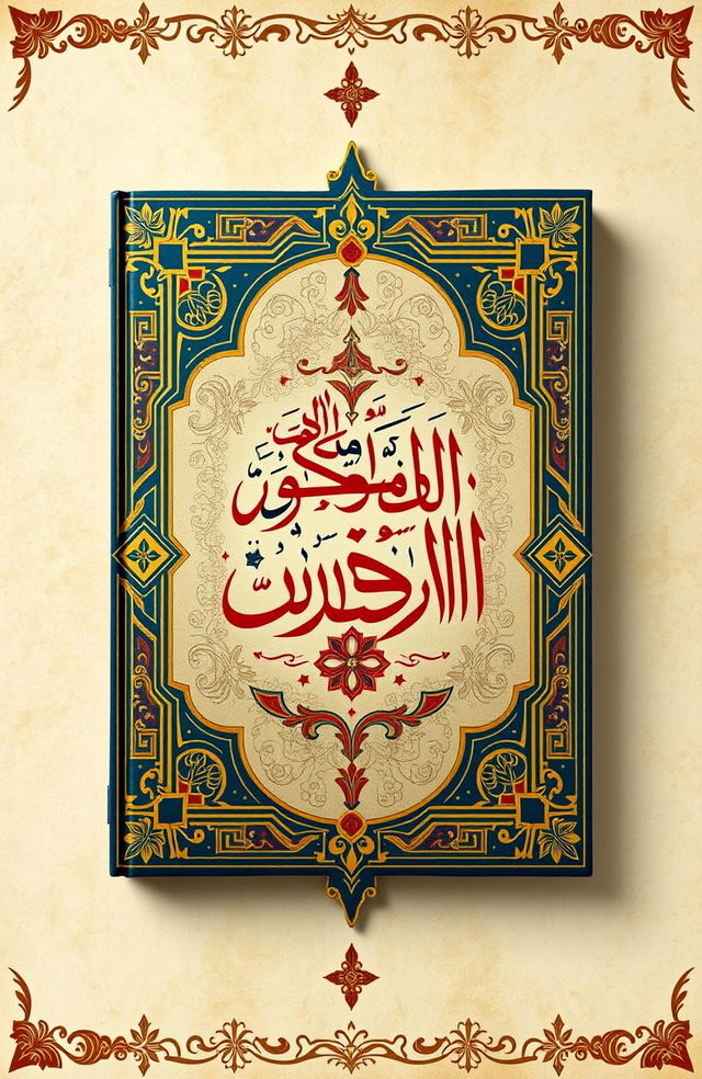 A beautifully designed Arabic book cover featuring intricate calligraphy and geometric patterns, surrounded by ornate borders