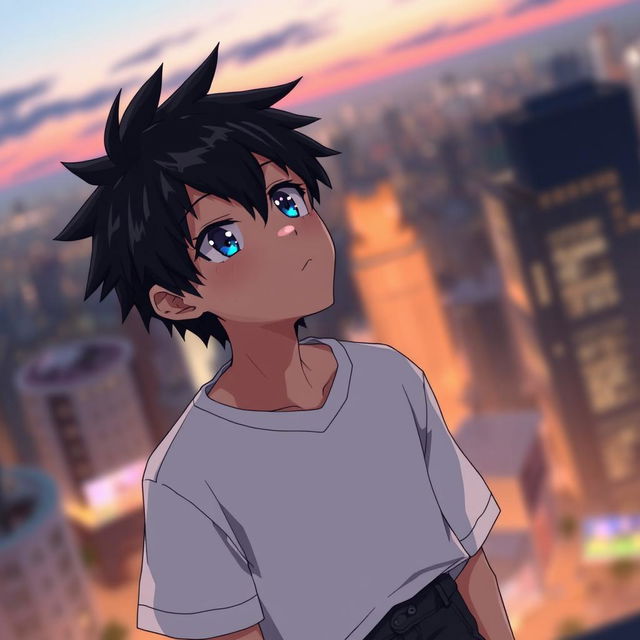 A male anime character gazing slightly upward with a thoughtful expression