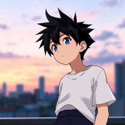 A male anime character gazing slightly upward with a thoughtful expression
