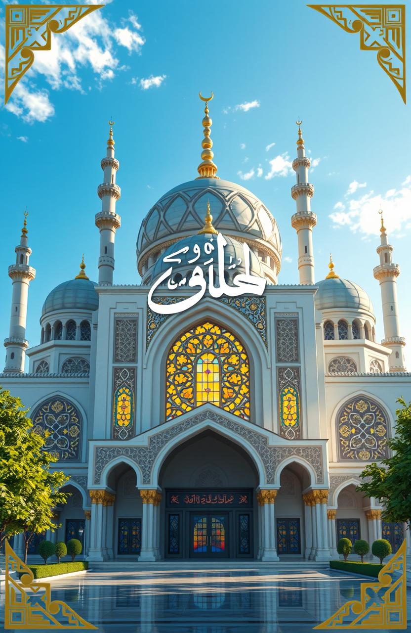 A beautiful and modern mosque design cover titled 'التثبيت', featuring intricate geometric patterns and Arabic calligraphy