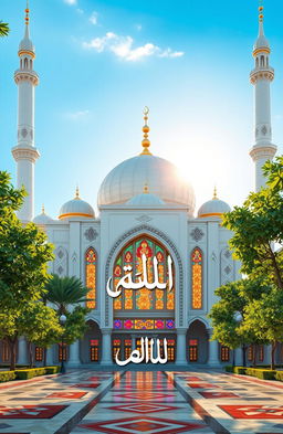 A beautiful and modern mosque design cover titled 'التثبيت', featuring intricate geometric patterns and Arabic calligraphy