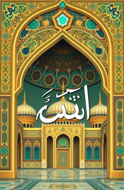 A stunning front cover design for a mosque, featuring the Arabic calligraphy of the word 'التثبيت' prominently showcased