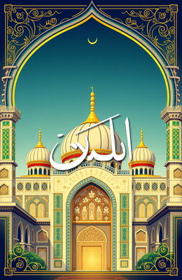 A stunning front cover design for a mosque, featuring the Arabic calligraphy of the word 'التثبيت' prominently showcased