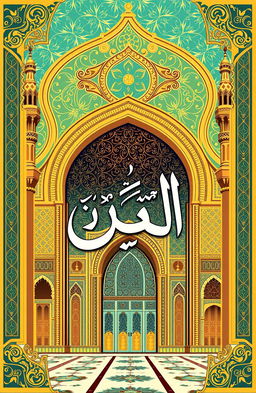 A stunning front cover design for a mosque, featuring the Arabic calligraphy of the word 'التثبيت' prominently showcased